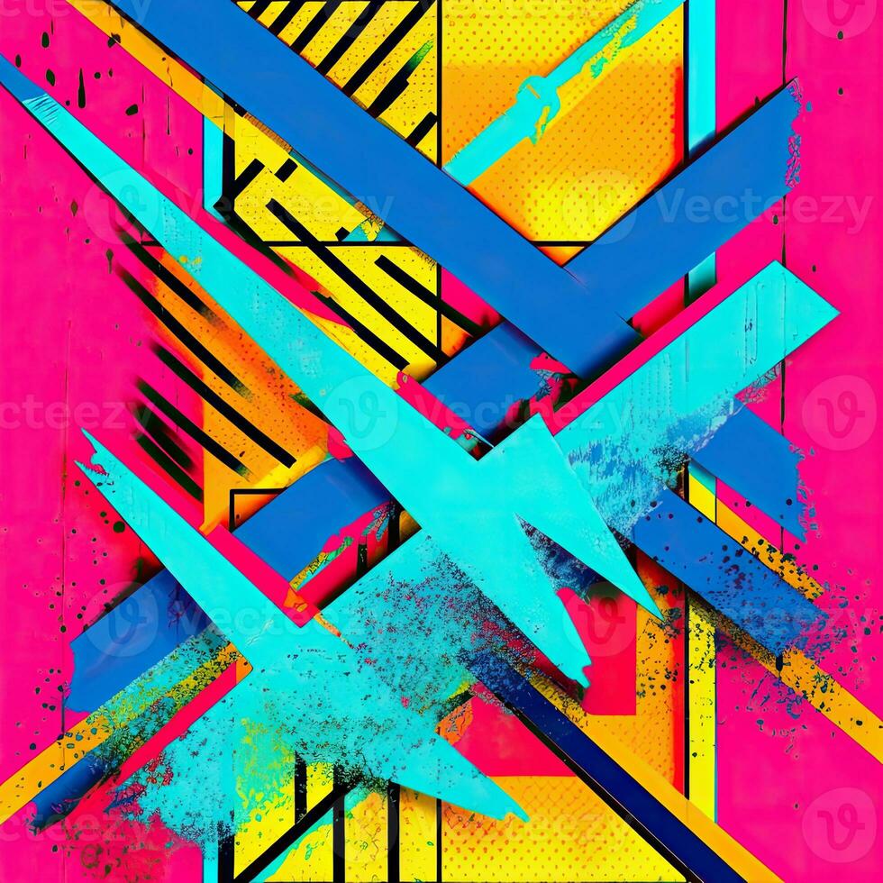 ausdrucksvoll Graffiti Neon- künstlerisch spielerisch Illustration Design drucken geometrisch Acid Formen Stil foto