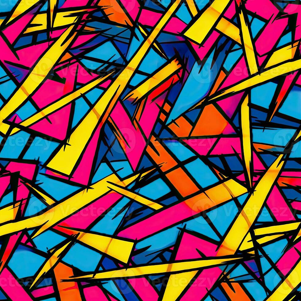 ausdrucksvoll Graffiti Neon- künstlerisch spielerisch Illustration Design drucken geometrisch Acid Formen Stil foto