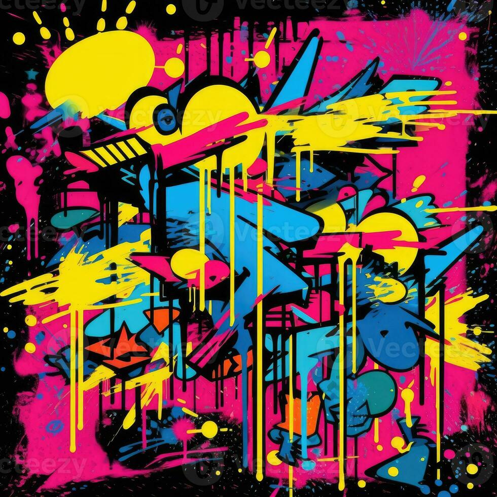 ausdrucksvoll Graffiti Neon- künstlerisch spielerisch Illustration Design drucken geometrisch Acid Formen Stil foto