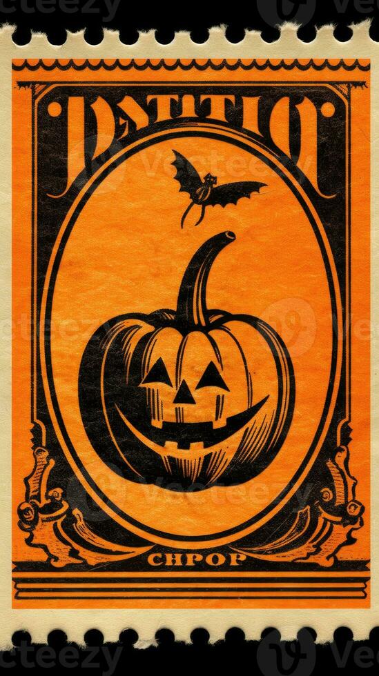 lächelnd Kürbis süß Porto Briefmarke retro Jahrgang 1930er Jahre Halloween Farbe Illustration Scan Poster foto