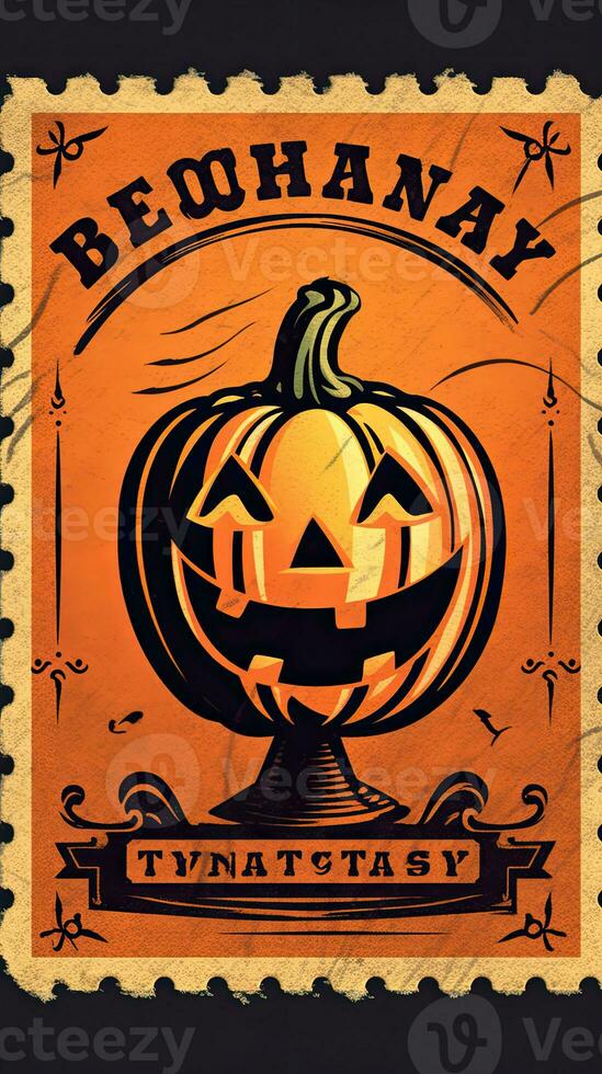 lächelnd Kürbis süß Porto Briefmarke retro Jahrgang 1930er Jahre Halloween Farbe Illustration Scan Poster foto