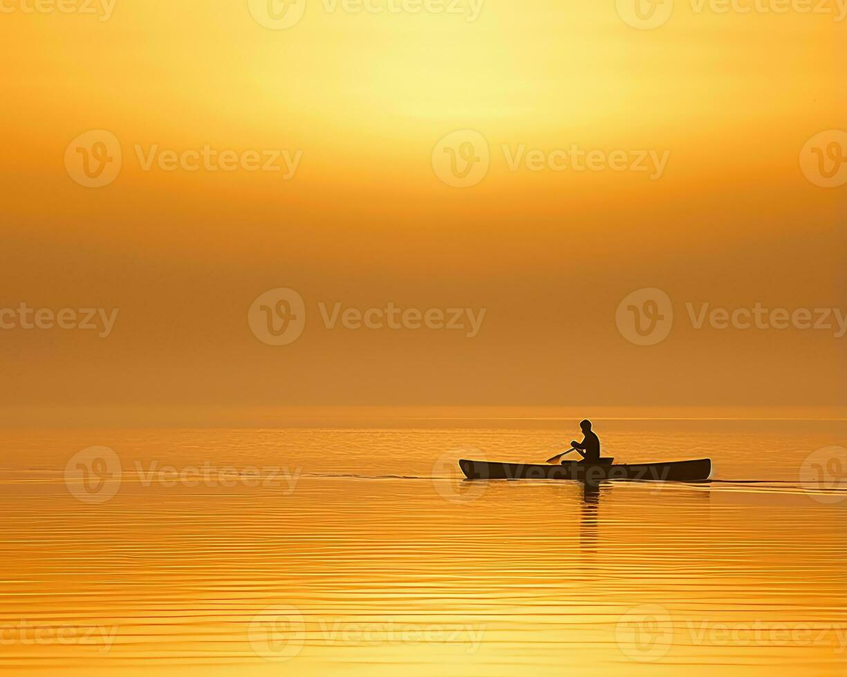 Meditation Bootfahren Kajak Wasser Stille Freiheit Landschaft friedlich Morgen Rudern isoliert Foto