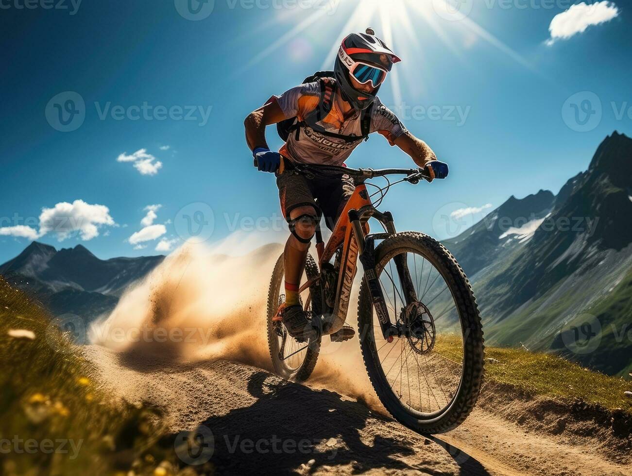 Fahrrad Reiten Foto Helm Berge Tourismus suchen Geschwindigkeit extrem Radfahren Freiheit Bewegung draußen