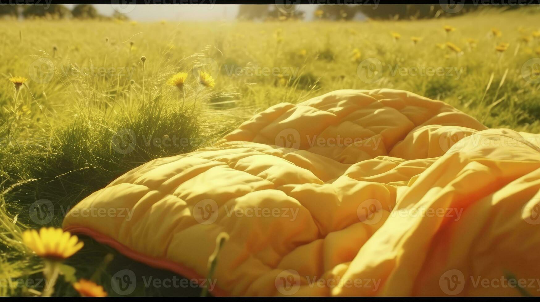 Bett im das Feld Entspannung Kissen Bettdecke Blumen Platz Traum Sanft Startseite Foto Schlafzimmer Luft Zen