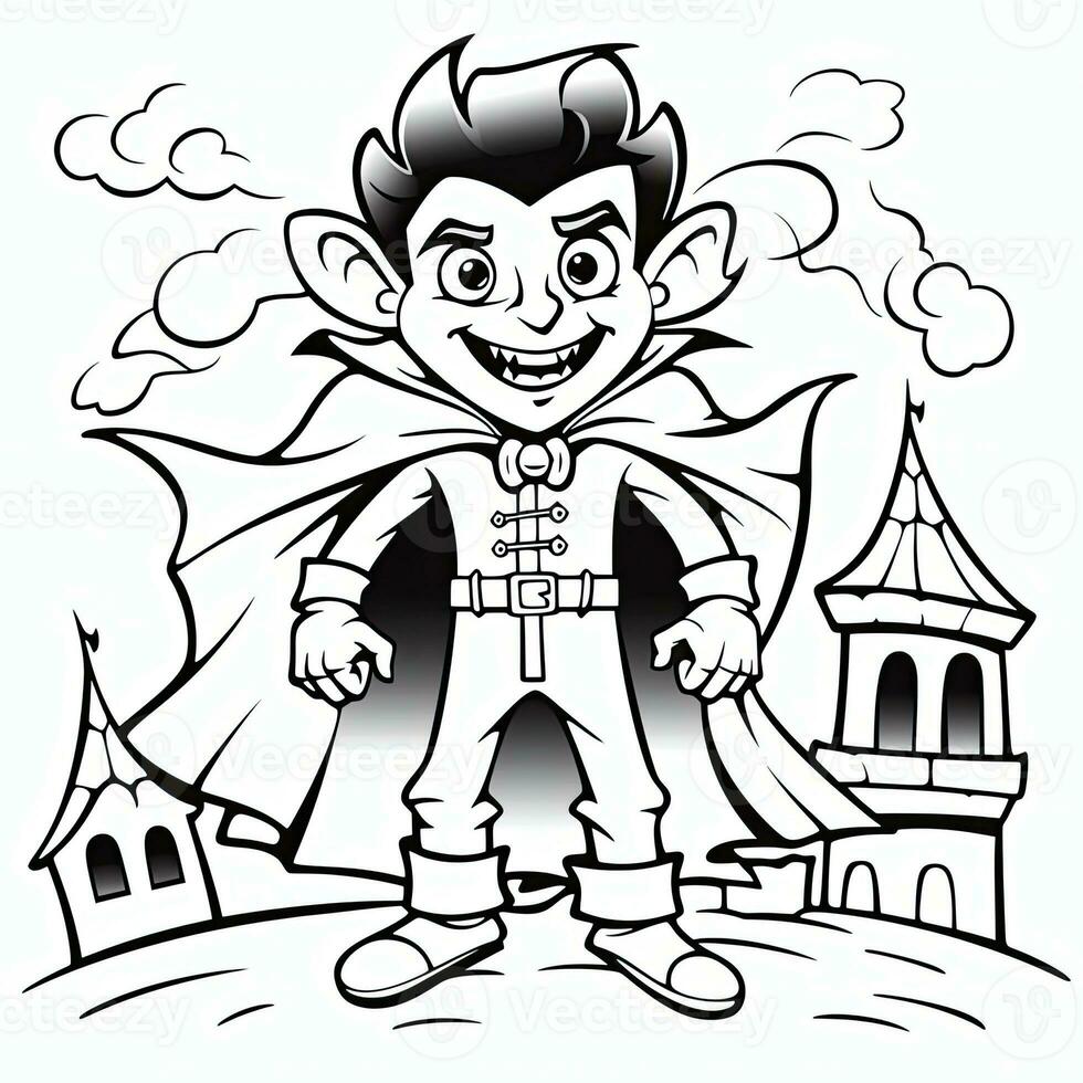 Dracula Vampir einfach Kinder Färbung Seite Halloween süß Weiß Hintergrund Buch isoliert Fett gedruckt foto