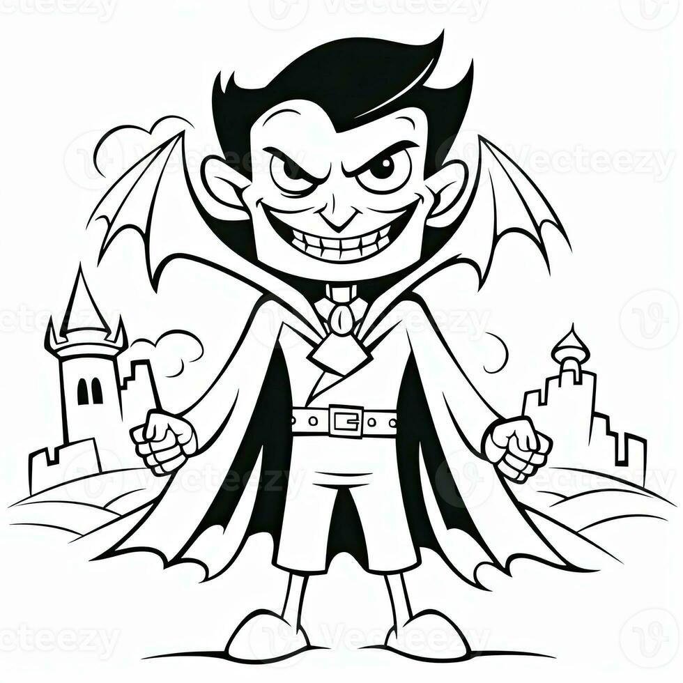 Dracula Vampir einfach Kinder Färbung Seite Halloween süß Weiß Hintergrund Buch isoliert Fett gedruckt foto