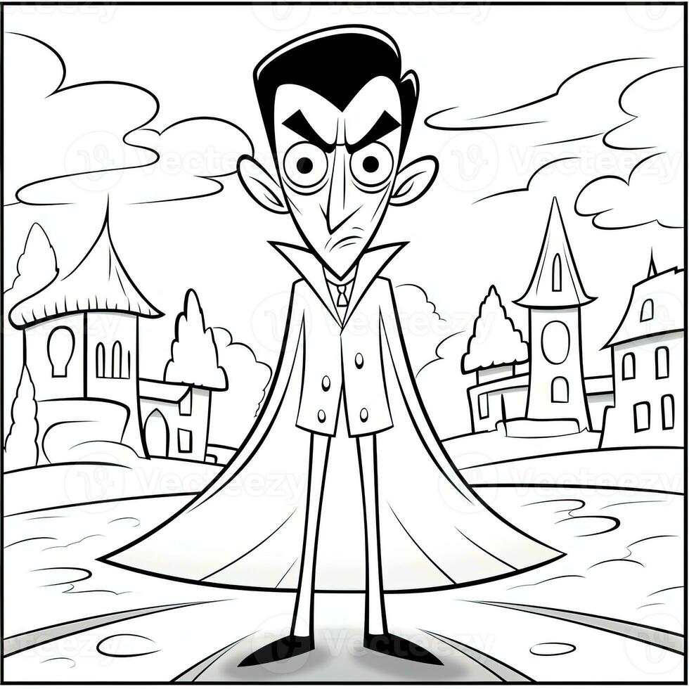 Dracula Vampir einfach Kinder Färbung Seite Halloween süß Weiß Hintergrund Buch isoliert Fett gedruckt foto
