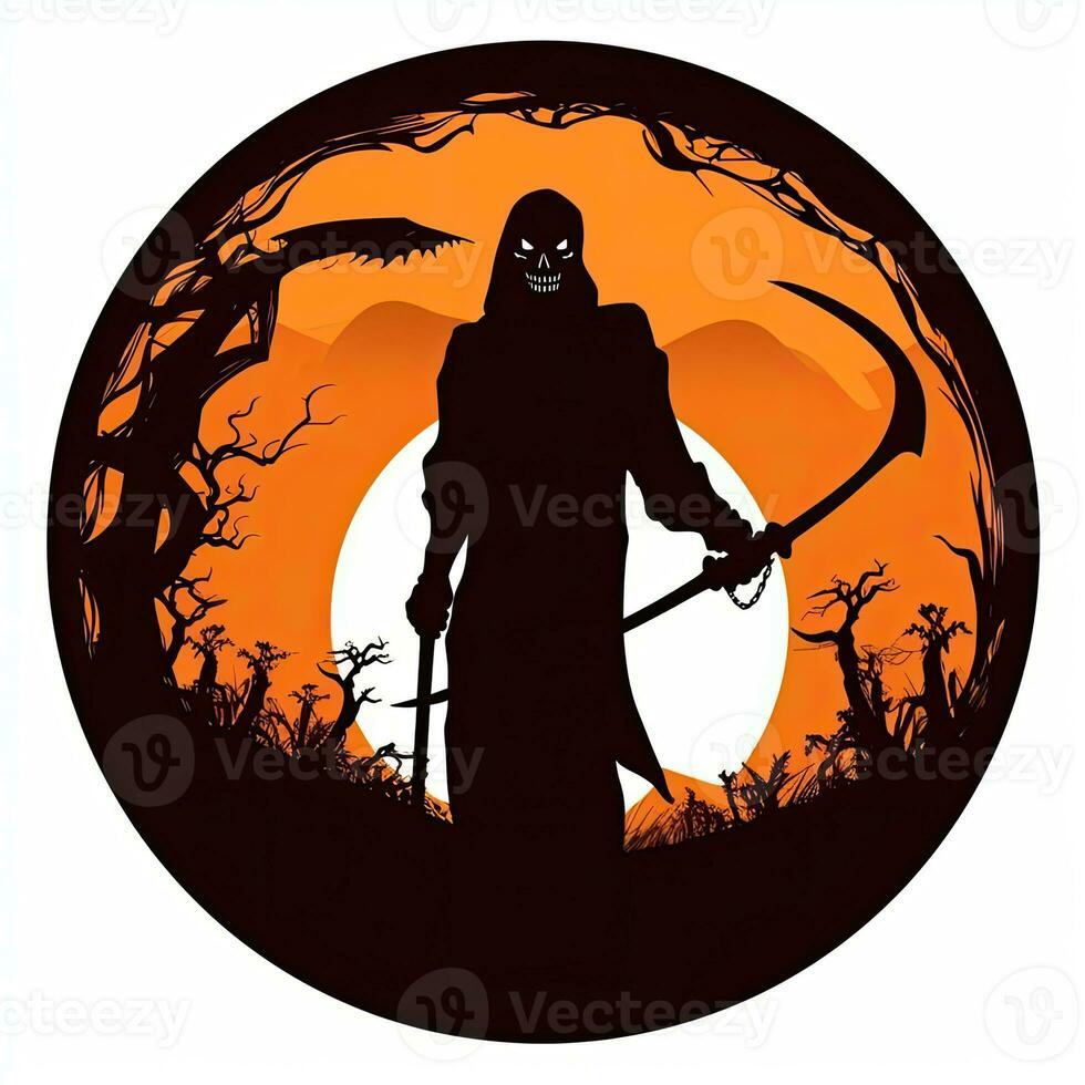 Sensenmann Tod Halloween Clip Art Illustration Vektor T-Shirt Design Aufkleber Schnitt Sammelalbum tätowieren foto