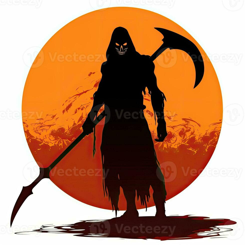 Sensenmann Tod Halloween Clip Art Illustration Vektor T-Shirt Design Aufkleber Schnitt Sammelalbum tätowieren foto