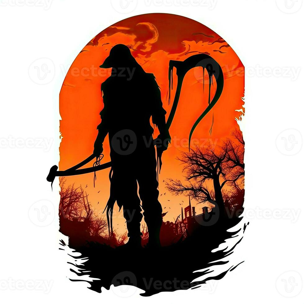 Sensenmann Tod Halloween Clip Art Illustration Vektor T-Shirt Design Aufkleber Schnitt Sammelalbum tätowieren foto