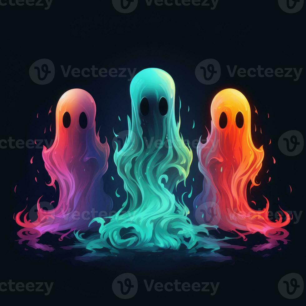 Spirituosen Geister Neon- Symbol Logo Halloween süß unheimlich hell Illustration tätowieren isoliert Vektor foto