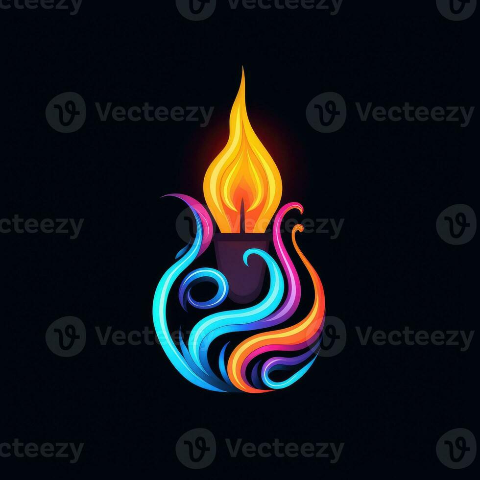 Kerze Flamme Feuer Neon- Symbol Logo Halloween süß unheimlich hell Illustration tätowieren isoliert Vektor foto