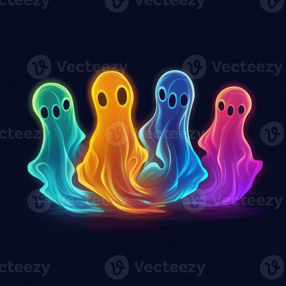 Gruppe Spirituosen Geister Neon- Symbol Logo Halloween unheimlich hell Illustration tätowieren isoliert Vektor foto