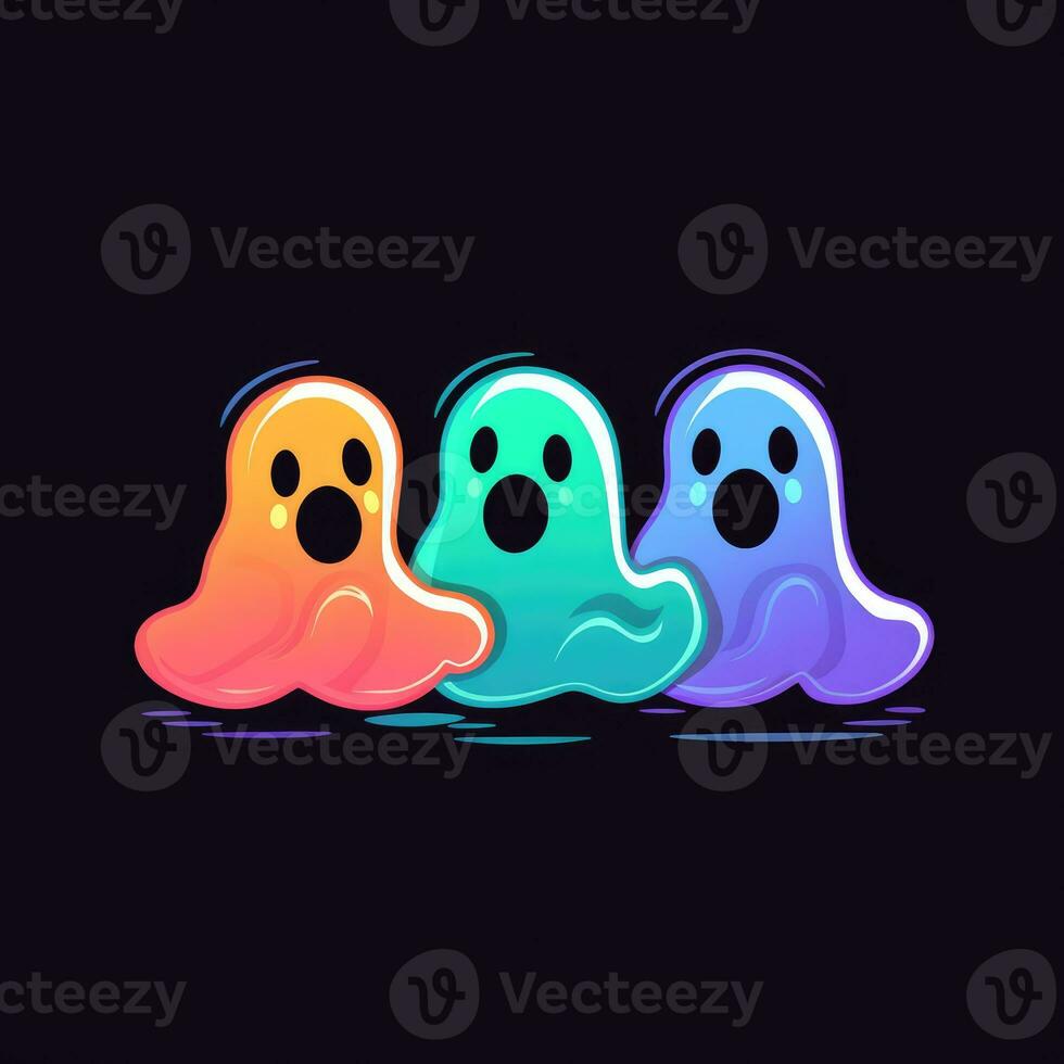 Gruppe Spirituosen Geister Neon- Symbol Logo Halloween unheimlich hell Illustration tätowieren isoliert Vektor foto