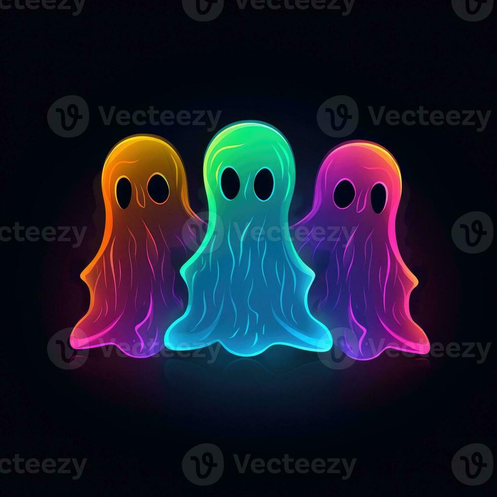 Gruppe Spirituosen Geister Neon- Symbol Logo Halloween unheimlich hell Illustration tätowieren isoliert Vektor foto