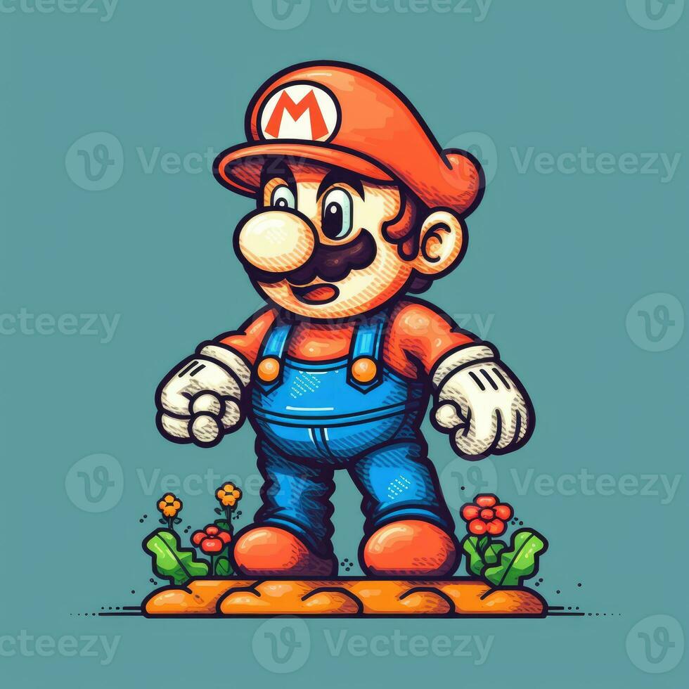Mario retro Jahrgang 8 Bit Pixel Clip Art Aufkleber Logo Illustration Vektor isoliert Digital Kunst foto