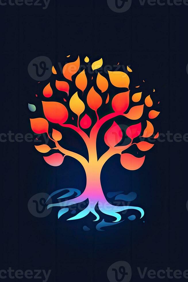 Baum Neon- Logo Symbol tätowieren Emblem Clip Art Illustration Element Vektor klar Schnitt besonders png foto
