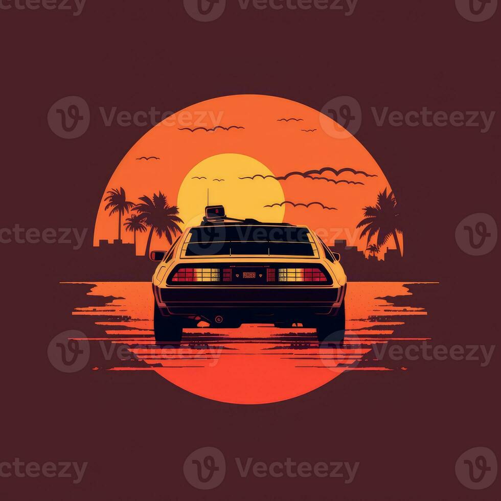 delorean Auto zurück zu das Zukunft minimalistisch Kunst Illustration Hintergrund Poster Film foto