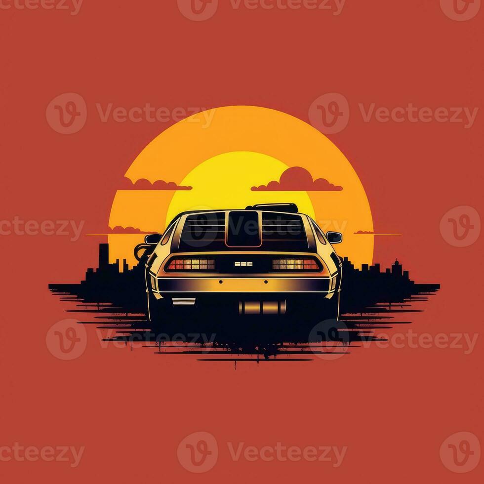 delorean Auto zurück zu das Zukunft minimalistisch Kunst Illustration Hintergrund Poster Film foto