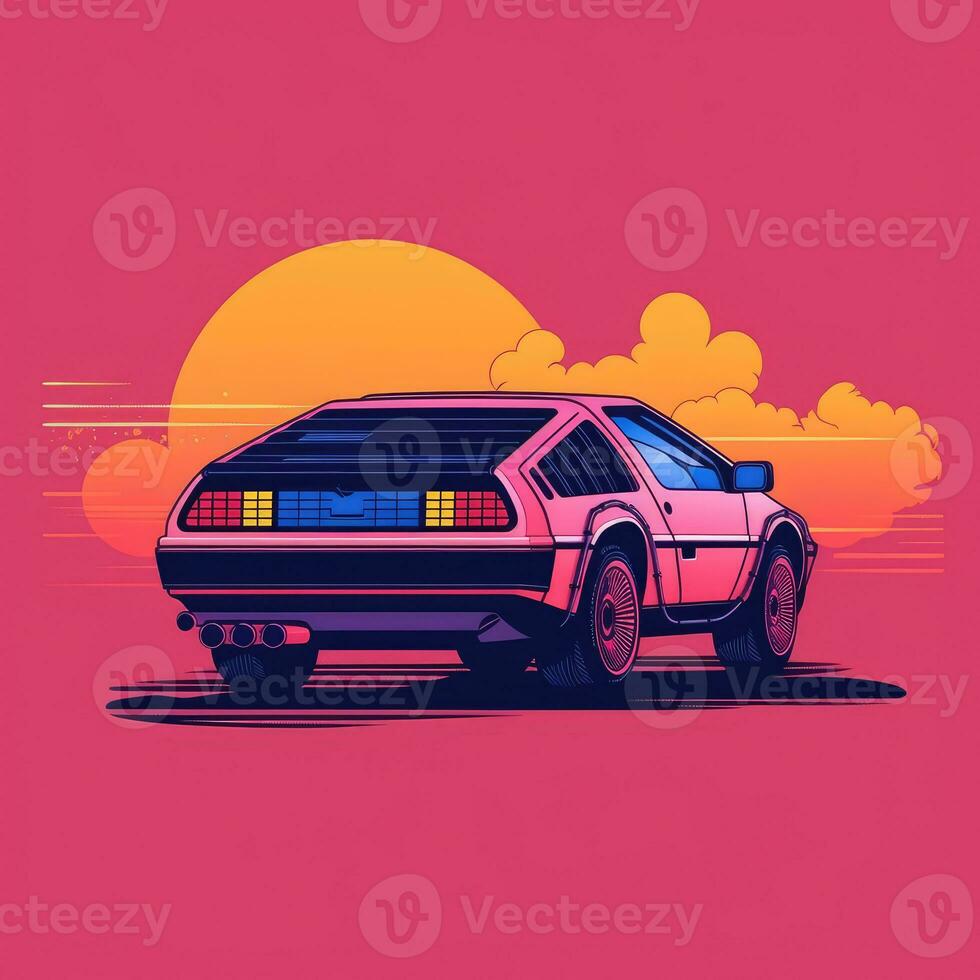 delorean Auto zurück zu das Zukunft minimalistisch Kunst Illustration Hintergrund Poster Film foto