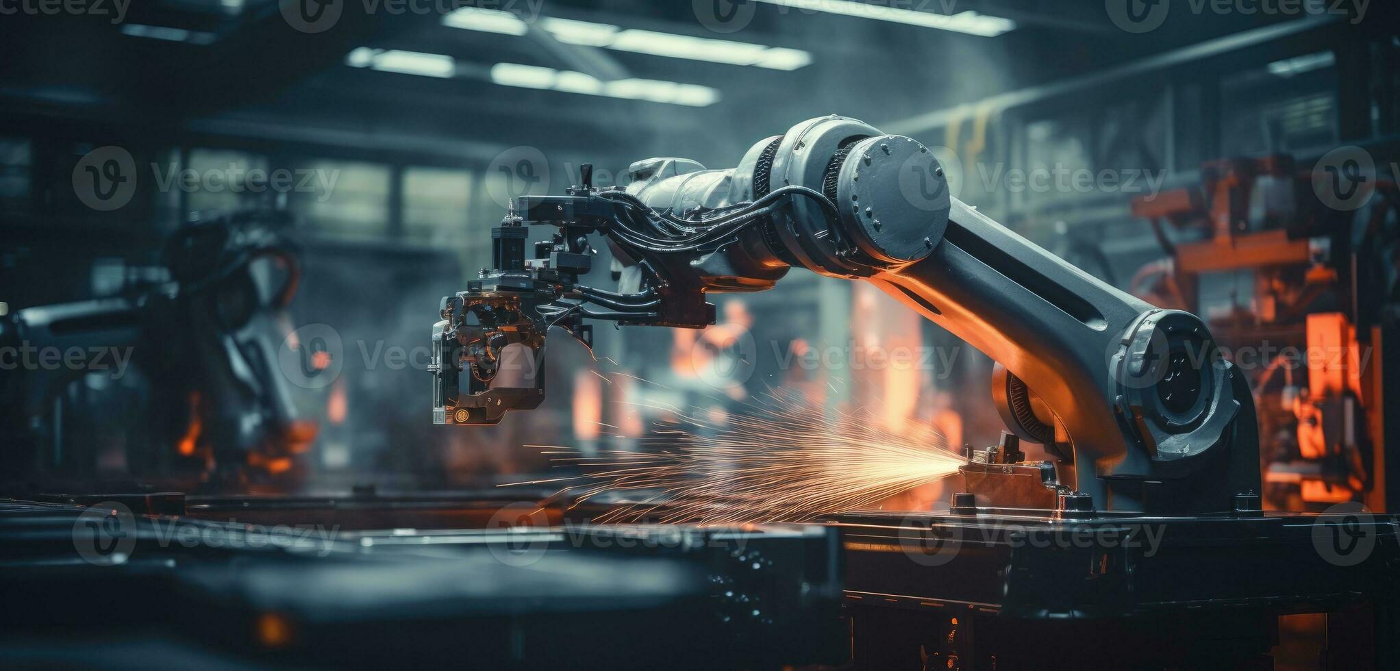 Roboter Arm Versammlung Maschine Fabrik Werkstatt Funken Foto Herstellung automatisiert Produktion