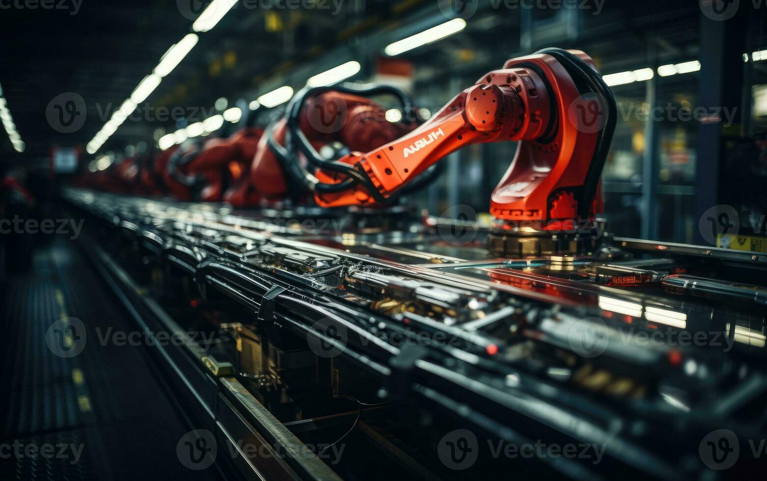 Roboter Arm Versammlung Maschine Fabrik Werkstatt Funken Foto Herstellung automatisiert Produktion