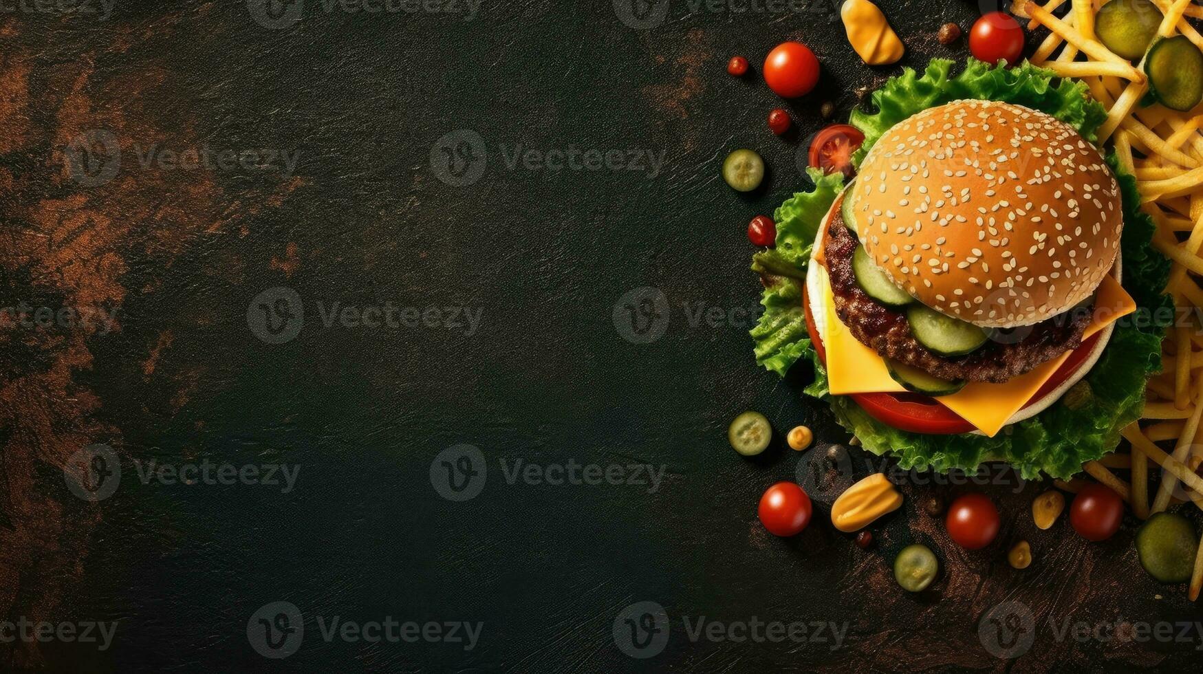 Burger braten souse Banner kostenlos Raum Text Attrappe, Lehrmodell, Simulation schnell Essen oben Aussicht leeren Fachmann Phonographie foto