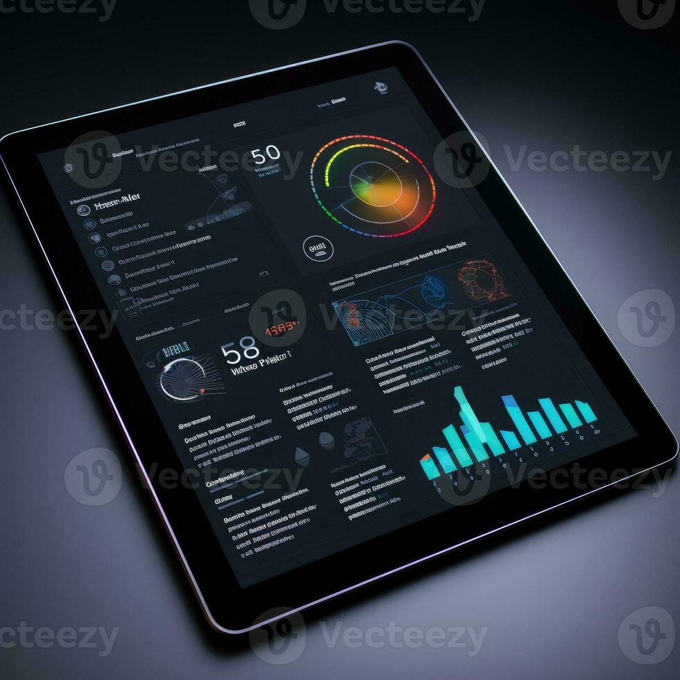 Tablette Attrappe, Lehrmodell, Simulation ui Schnittstelle Statistik Graph Diagramm Bildschirm Webseite Präsentation Instrumententafel Vorlage foto