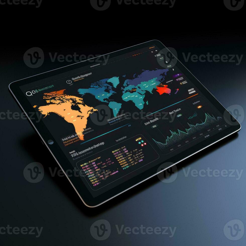 Tablette Attrappe, Lehrmodell, Simulation ui Schnittstelle Statistik Graph Diagramm Bildschirm Webseite Präsentation Instrumententafel Vorlage foto