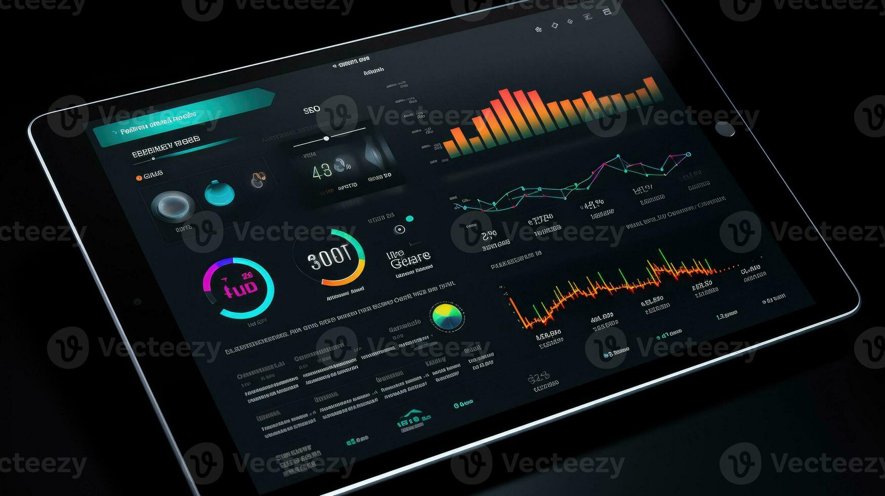 Tablette Attrappe, Lehrmodell, Simulation ui Schnittstelle Statistik Graph Diagramm Bildschirm Webseite Präsentation Instrumententafel Vorlage foto