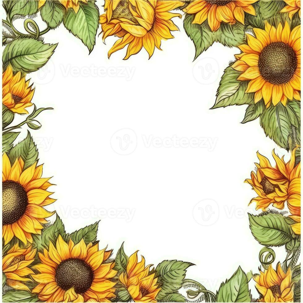 Sonnenblume Rahmen Gruß Karte Scrapbooking Aquarell sanft Illustration Rand Hochzeit foto