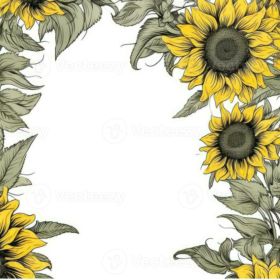 Sonnenblume Rahmen Gruß Karte Scrapbooking Aquarell sanft Illustration Rand Hochzeit foto