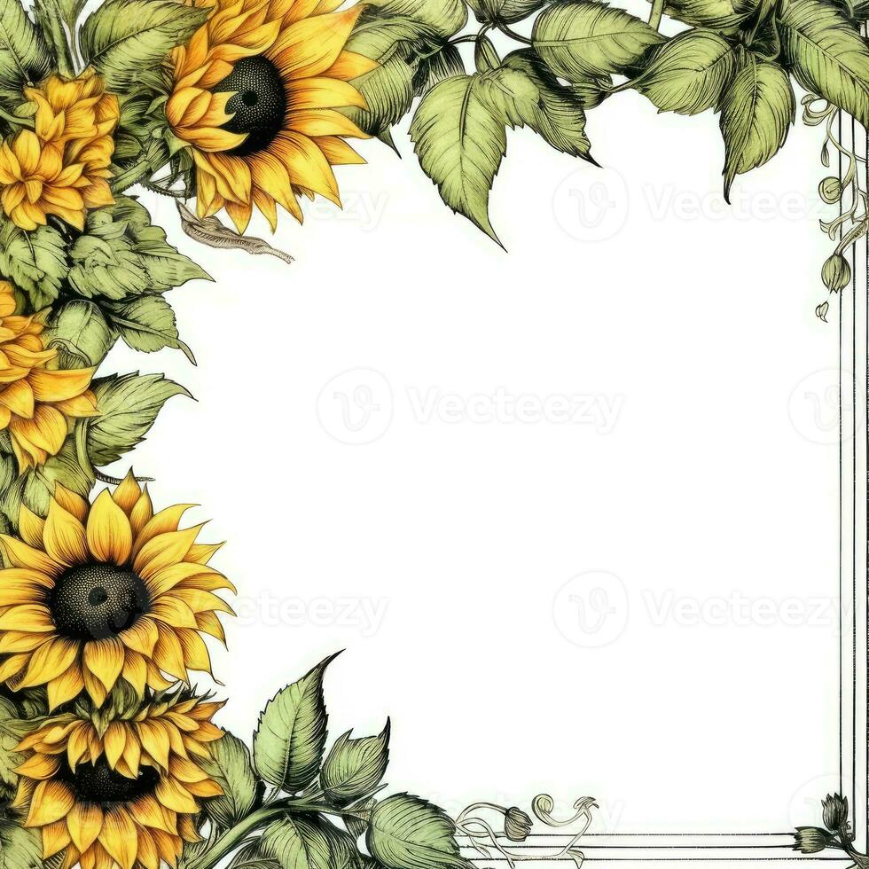 Sonnenblume Rahmen Gruß Karte Scrapbooking Aquarell sanft Illustration Rand Hochzeit foto