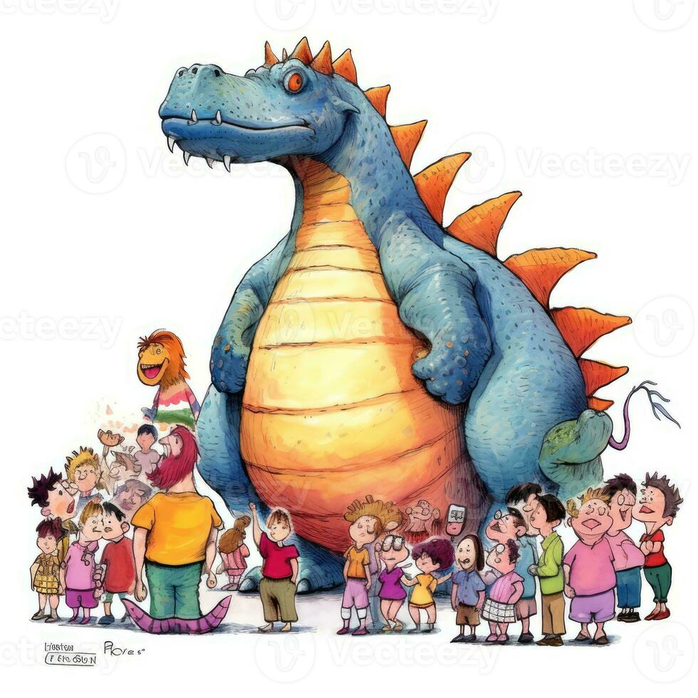 Dinosaurier skizzieren Karikatur Schlaganfall Gekritzel Illustration Vektor Hand gezeichnet verrückt Maskottchen Clip Art foto