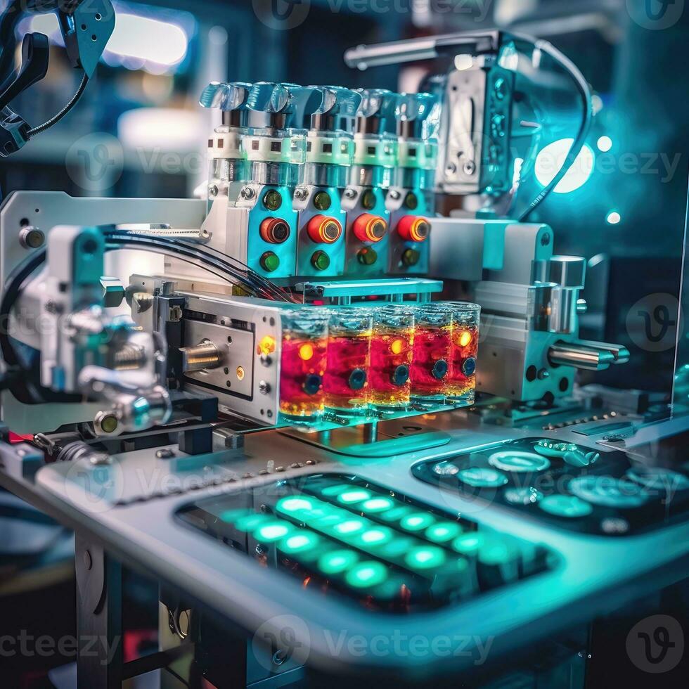 Medizin Tabletten Krug Flasche Produktion Fabrik Arbeitsplatz Maschine Roboter Mechaniker Förderer Foto