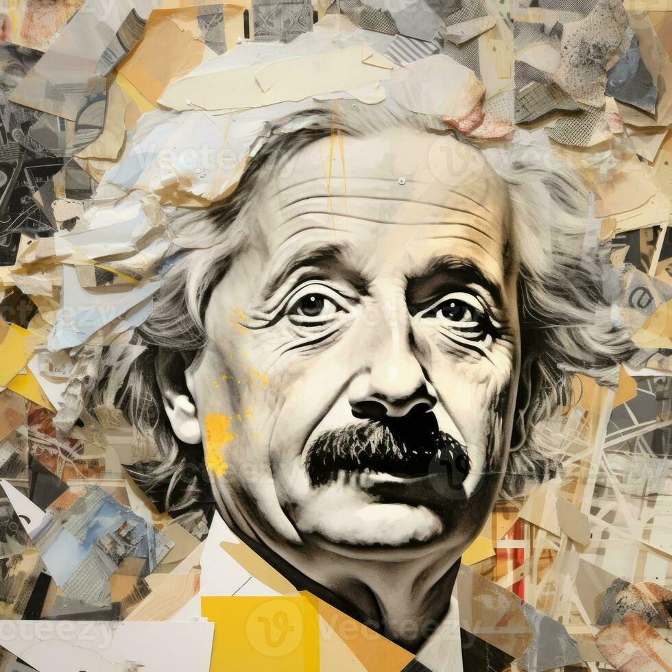 einstein Gesicht abstrakt Collage Sammelalbum Gelb retro Jahrgang surrealistisch Illustration foto