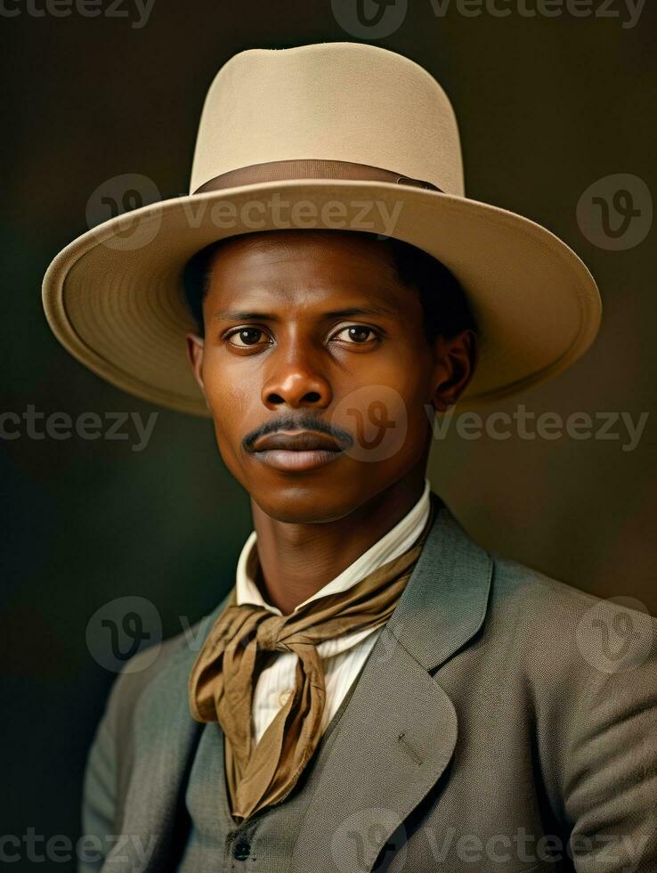 afrikanisch amerikanisch Mann von das früh 1900s farbig alt Foto ai generativ