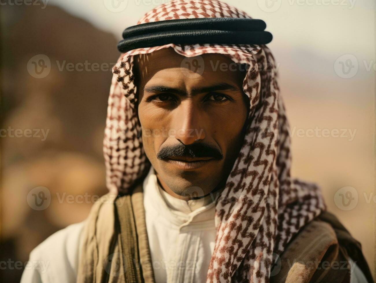 arabisch Mann von das früh 1900s farbig alt Foto ai generativ