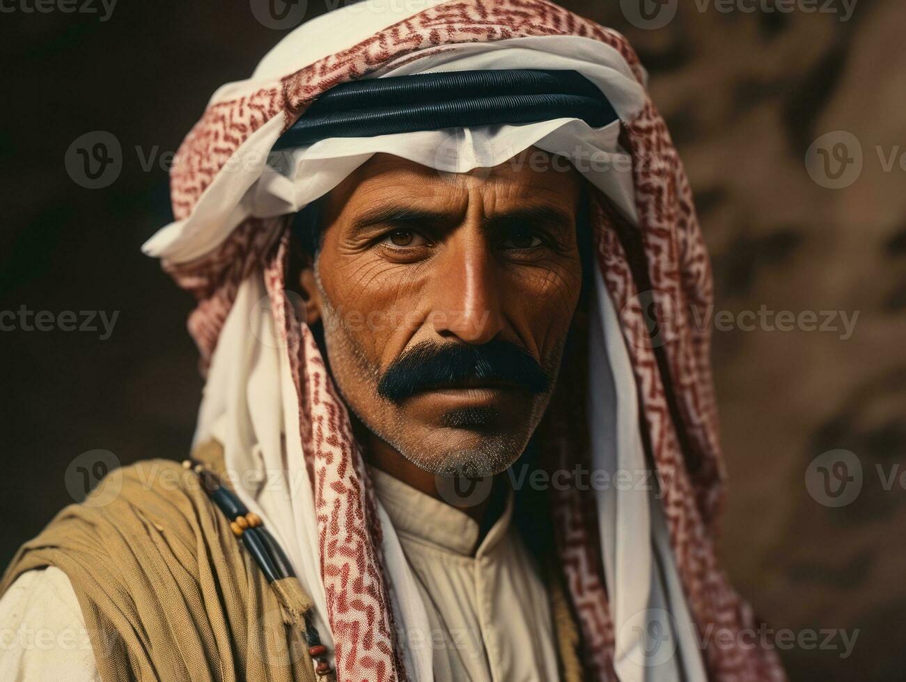 arabisch Mann von das früh 1900s farbig alt Foto ai generativ