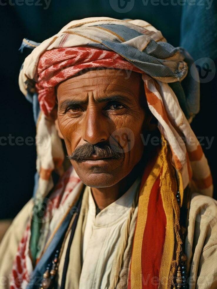 arabisch Mann von das früh 1900s farbig alt Foto ai generativ