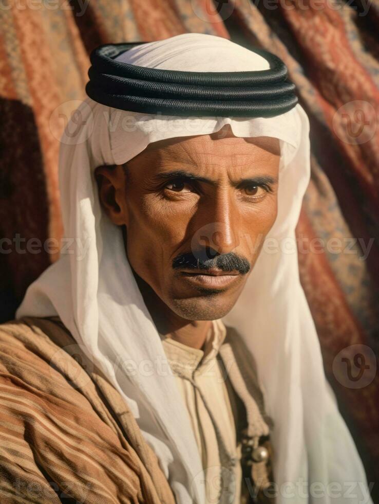 arabisch Mann von das früh 1900s farbig alt Foto ai generativ