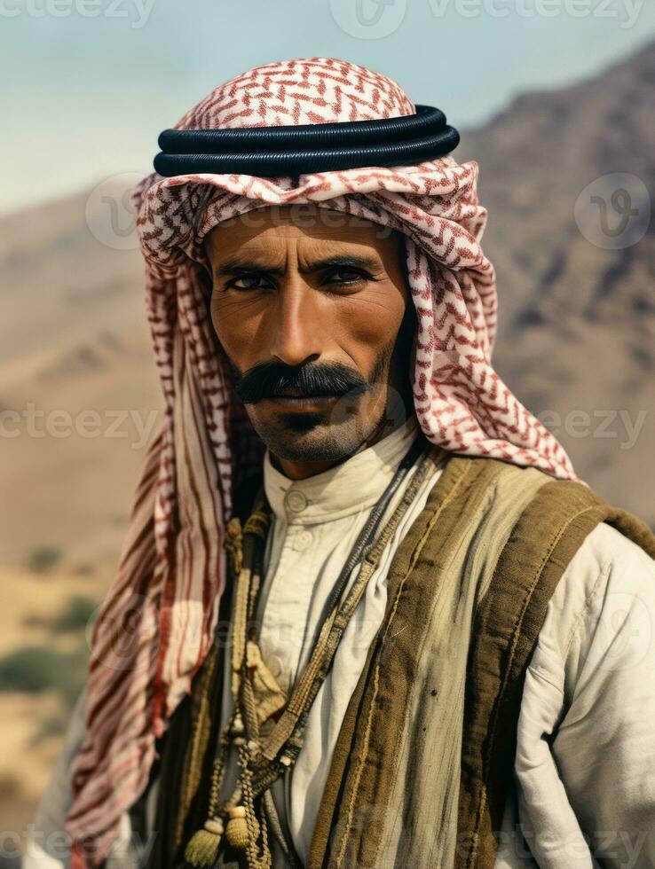 arabisch Mann von das früh 1900s farbig alt Foto ai generativ