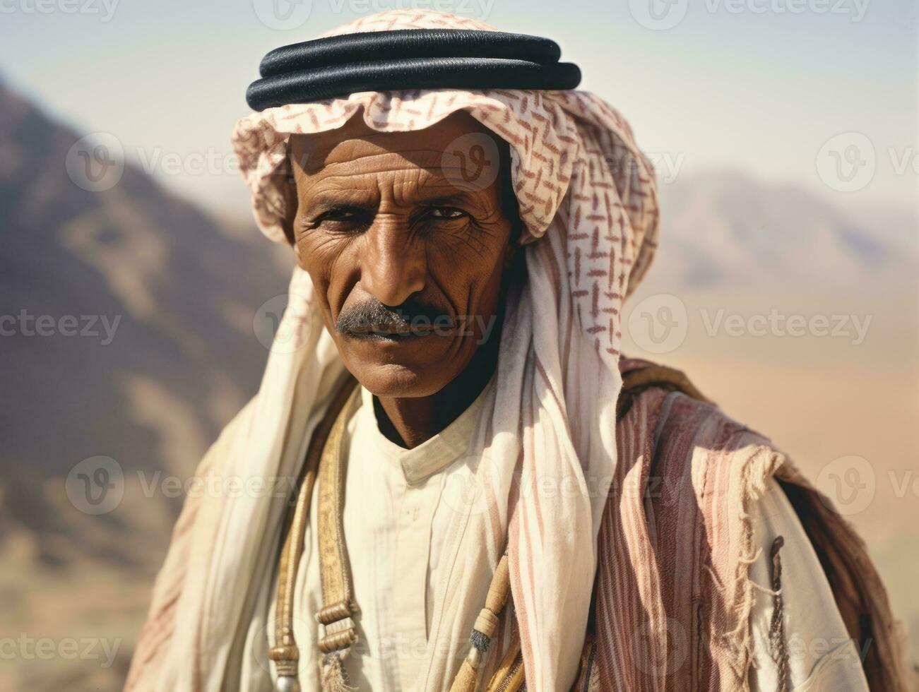 arabisch Mann von das früh 1900s farbig alt Foto ai generativ