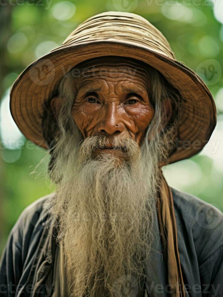 asiatisch Mann von das früh 1900s farbig alt Foto ai generativ