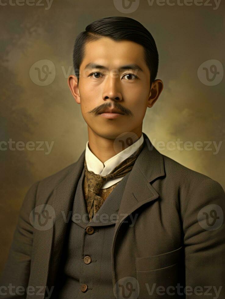 asiatisch Mann von das früh 1900s farbig alt Foto ai generativ