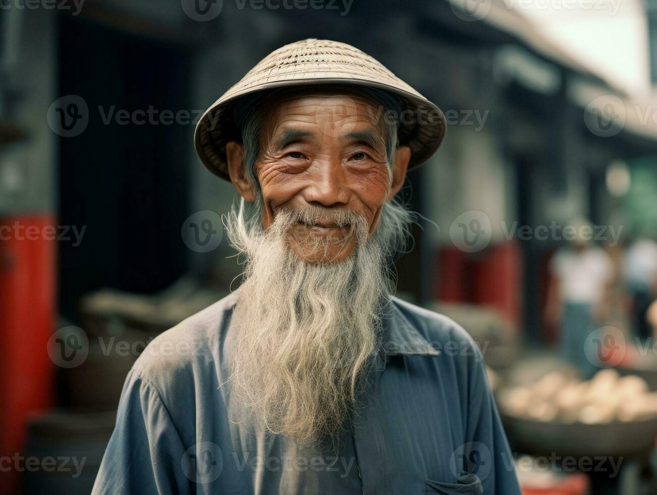 asiatisch Mann von das früh 1900s farbig alt Foto ai generativ