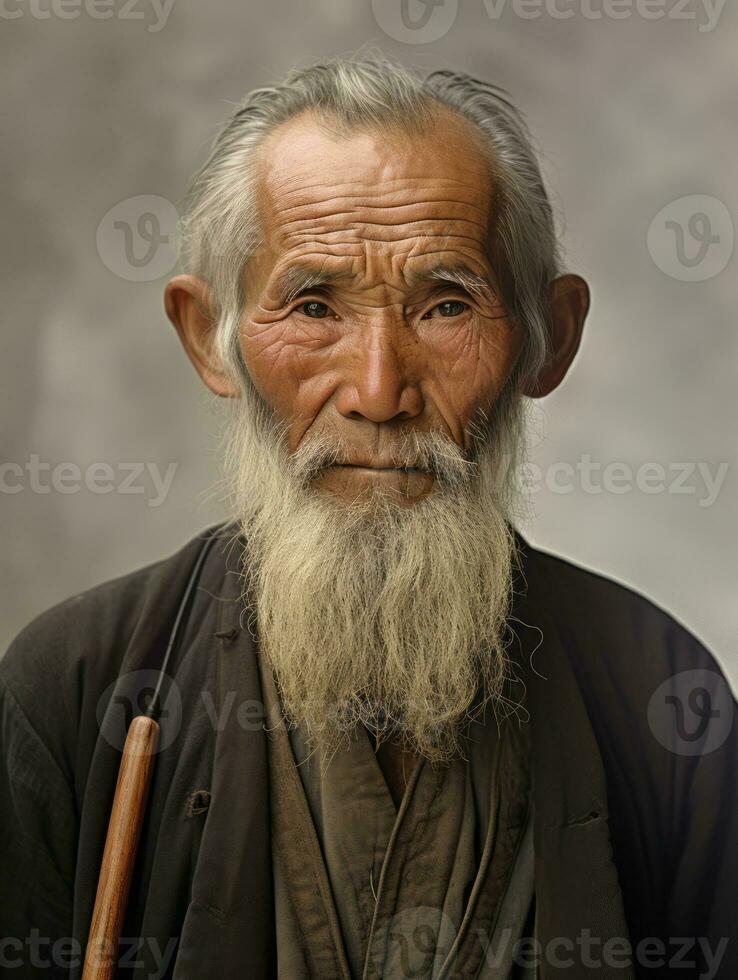 asiatisch Mann von das früh 1900s farbig alt Foto ai generativ