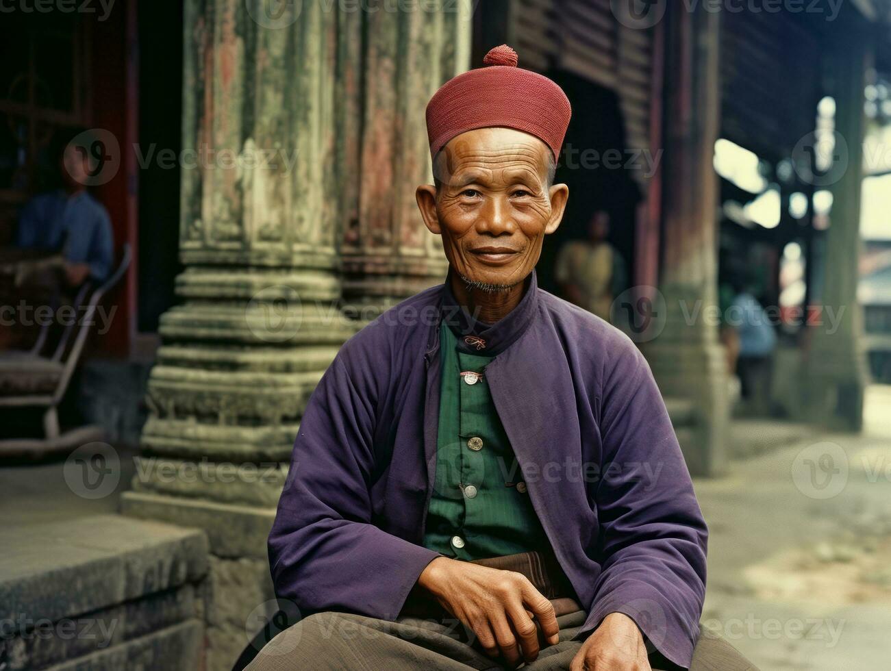 asiatisch Mann von das früh 1900s farbig alt Foto ai generativ