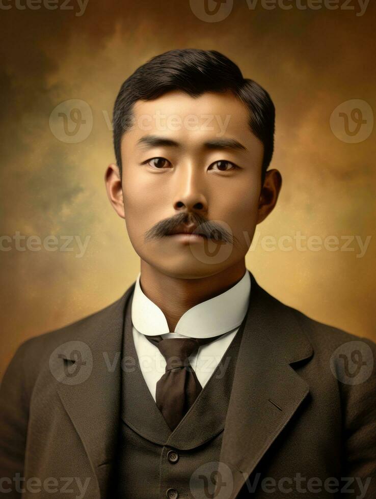 asiatisch Mann von das früh 1900s farbig alt Foto ai generativ