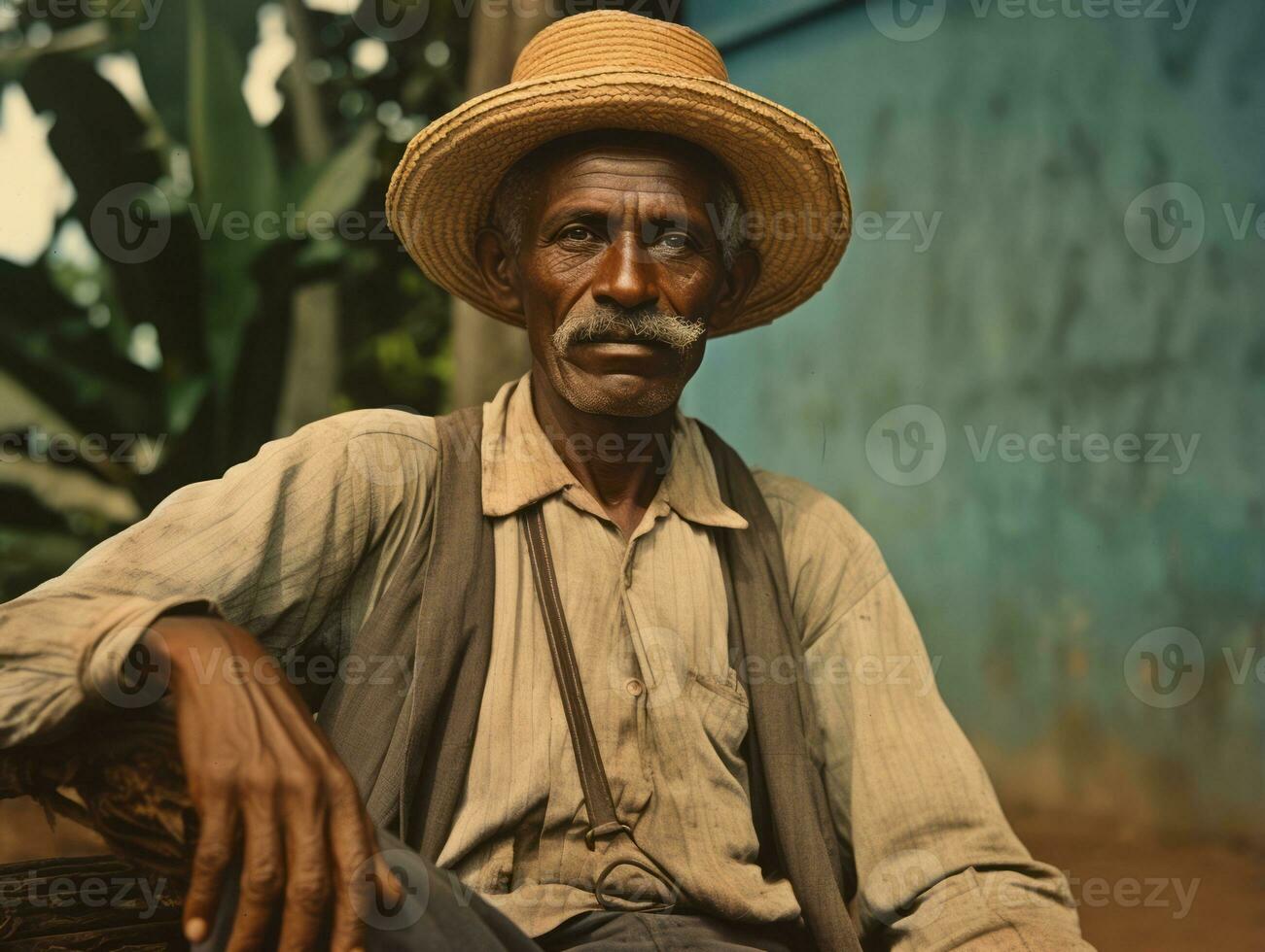 Brasilianer Mann von das früh 1900s farbig alt Foto ai generativ